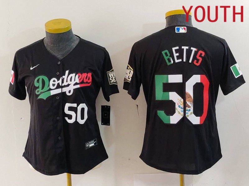 Youth Los Angeles Dodgers #50 Betts Black Fashion Nike 2024 MLB Jersey style 7241->youth mlb jersey->Youth Jersey